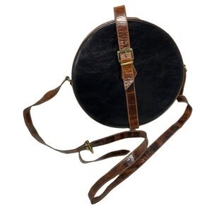 Black and Tan‎ round leather Furla bag from the seventies- VERY CLEAN Rare Model